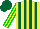 Silk - Yellow and dark green vertical stripes, yellow and green stripes on sleeves, dark green cap