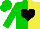 Silk - Green and yellow halves, black heart, green cap