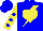 Silk - Blue, yellow lightning bolt, yellow heart, yellow sleeves, blue spots