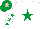 Silk - White, emerald green star, emerald green stars on sleeves, emerald green cap, pink star