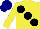 Silk - yellow, large black spots, navy cap