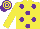 Silk - Yellow, purple dots and cap, yellow hoops on cap