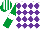 Silk - White and purple diamonds, emerald green sleeves, white armlets, striped cap