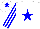 Silk - White body, blue star, white arms, blue striped, white cap, blue star