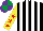 Silk - Black and white stripes, yellow sleeves, red stars, purple and emerald green quartered cap