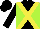 Silk - Black, lime green diagonal quarters, yellow cross sashes, black cap