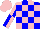 Silk - Blue, pink checked, quartered sleeves, pink cap