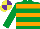 Silk - Emerald green and orange hooped, yellow and purple quartered cap