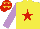 Silk - Yellow, red star, mauve sleeves, yellow stars on red cap