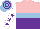 Silk - Pink and purple halved horizontally, light blue hoop, purple stars on white sleeves, light blue and purple hooped cap