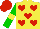 Silk - Yellow, red hearts, green sleeves, yellow hoop on red cap