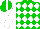 Silk - green & white diamonds, white sleeves, white stripe on green cap