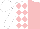 Silk - White, pink halves, pink diamonds on black stripe on front, pink rose on back