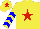 Silk - Yellow body, red star, yellow arms, blue chevrons, yellow cap, red star
