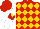 Silk - Red, gold diamonds, red band on white sleeves, yellow star on red cap