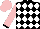 Silk - Black, white diamonds, white & black cuffs on pink sleeves, pink cap
