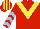 Silk - Red, yellow chevron, light blue chevrons on sleeves, red and yellow striped cap