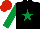 Silk - BLACK, EMERALD GREEN star and sleeves, RED cap