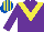 Silk - Purple, yellow chevron, royal blue and yellow striped cap