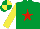 Silk - Emerald green, red star, yellow sleeves, emerald green and yellow quartered cap