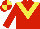 Silk - Red body, yellow chevron, red arms, red cap, yellow quartered