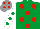 Silk - emerald green, red spots, white sleeves, emerald green spots, grey cap red spots