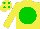 Silk - Yellow body, green disc, garnet arms, yellow cap, green spots