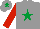 Silk - Grey, emerald green star, red sleeves, grey cap, emerald green star