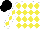 Silk - White, yellow diamonds, yellow diamonds on sleeves, black cap