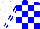 Silk - Blue and white blocks, white bars on blue sleeves, white stripes, white cap