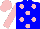 Silk - Blue, pink spots, pink sleeves and cap