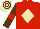 Silk - Red, beige diamond, brown sleeves, red armlets, beige and brown hooped cap