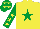 Silk - Yellow, emerald green star, emerald green sleeves, yellow stars, emerald green cap, yellow stars