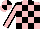 Silk - pink and black checked,  pink sleeves, black seams, quartered cap