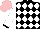 Silk - Black, white diamonds, white and black cuffs on sleeves, pink cap