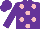Silk - purple, pink spots, purple sleeves and cap