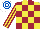 Silk - Yellow & maroon check, striped sleeves, white & royal blue hooped cap