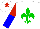 Silk - White, green fleur de lys, red and blue halved sleeves, white cap, red star