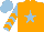 Silk - Orange, light blue star,orange chevrons on light blue sleeves ,light blue cap