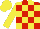 Silk - Red and yellow blocks, yellow sleeves, red and yellow cap