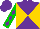 Silk - Purple and gold diagonal quarters, purple diamonds on green sleeves, purple cap