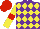 Silk - Purple body, yellow three diamonds, yellow arms, red armlets, red cap