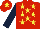 Silk - Red, yellow stars, dark blue sleeves, red cap, yellow star