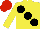 Silk - yellow, large black spots, red cap