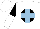 Silk - White,  light blue cross on black ball, black and white halved sleeves