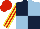 Silk - Dark blue and light blue quartered, red and yellow stripes on sleeves, red cap