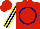 Silk - Red, navy blue circle, yellow stripes on navy blue sleeves