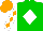 Silk - Green, white diamond, orange diamonds on white sleeves, orange cap