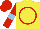 Silk - Yellow, red circle,  light blue hoop on red sleeves, red cap