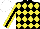 Silk - Black, yellow diamonds, yellow sleeves with black stripe, white cap